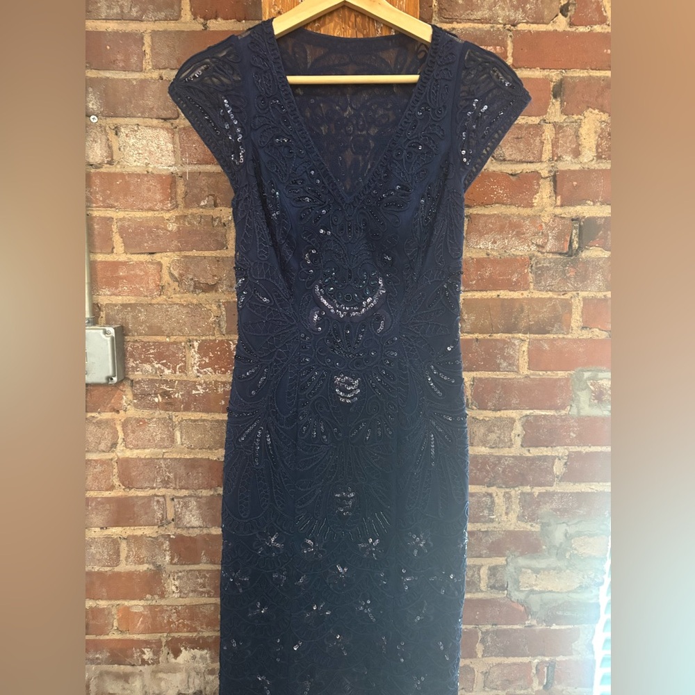 Sue Wong Navy Blue Lace Dress